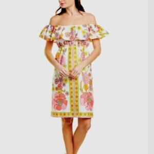 NWT! TRINA TURK Retro 60s Floral Excursion Off the Shoulder Ruffle Shift Dress 4